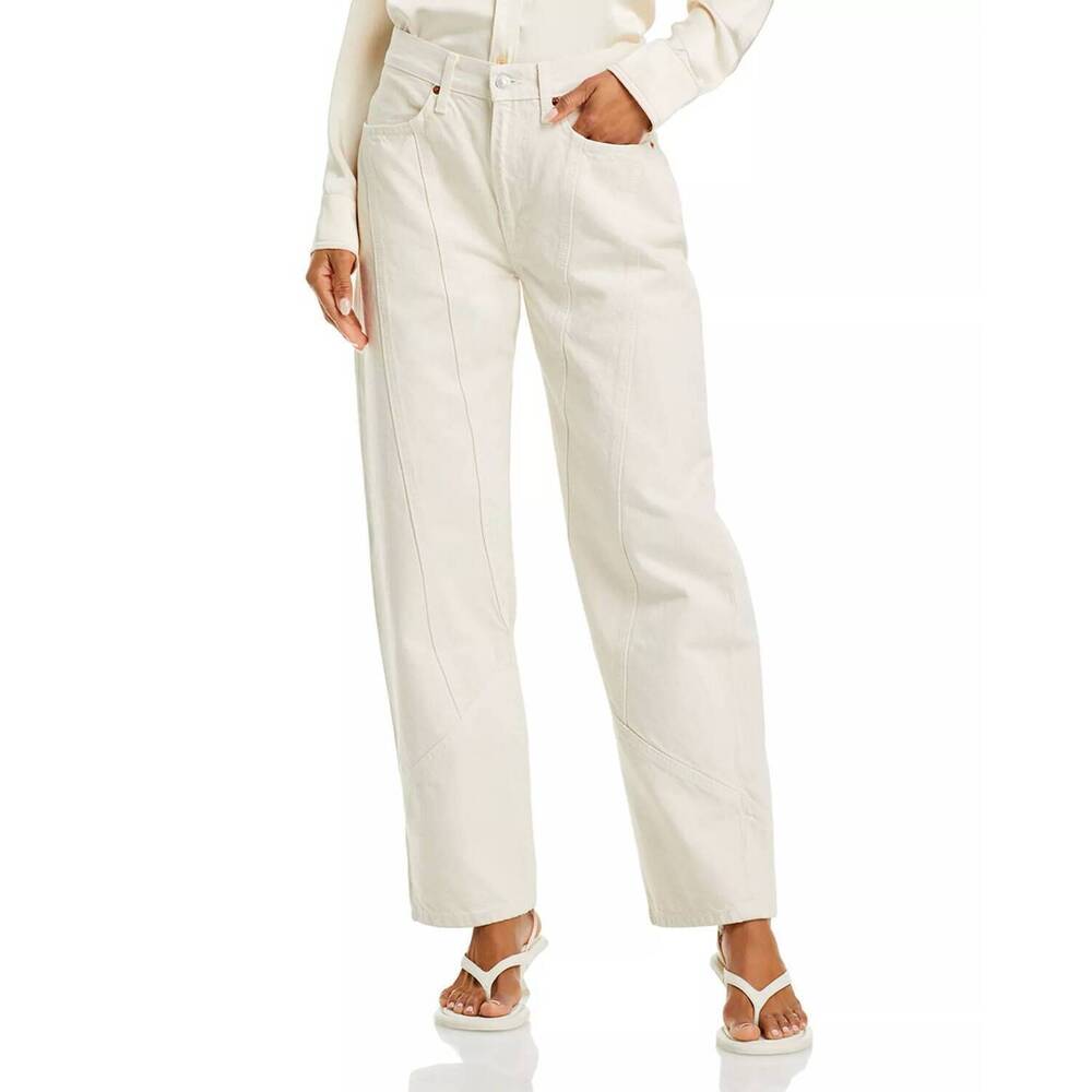 NEW RE/DONE high rise engineered wide leg taper jeans in vintage white